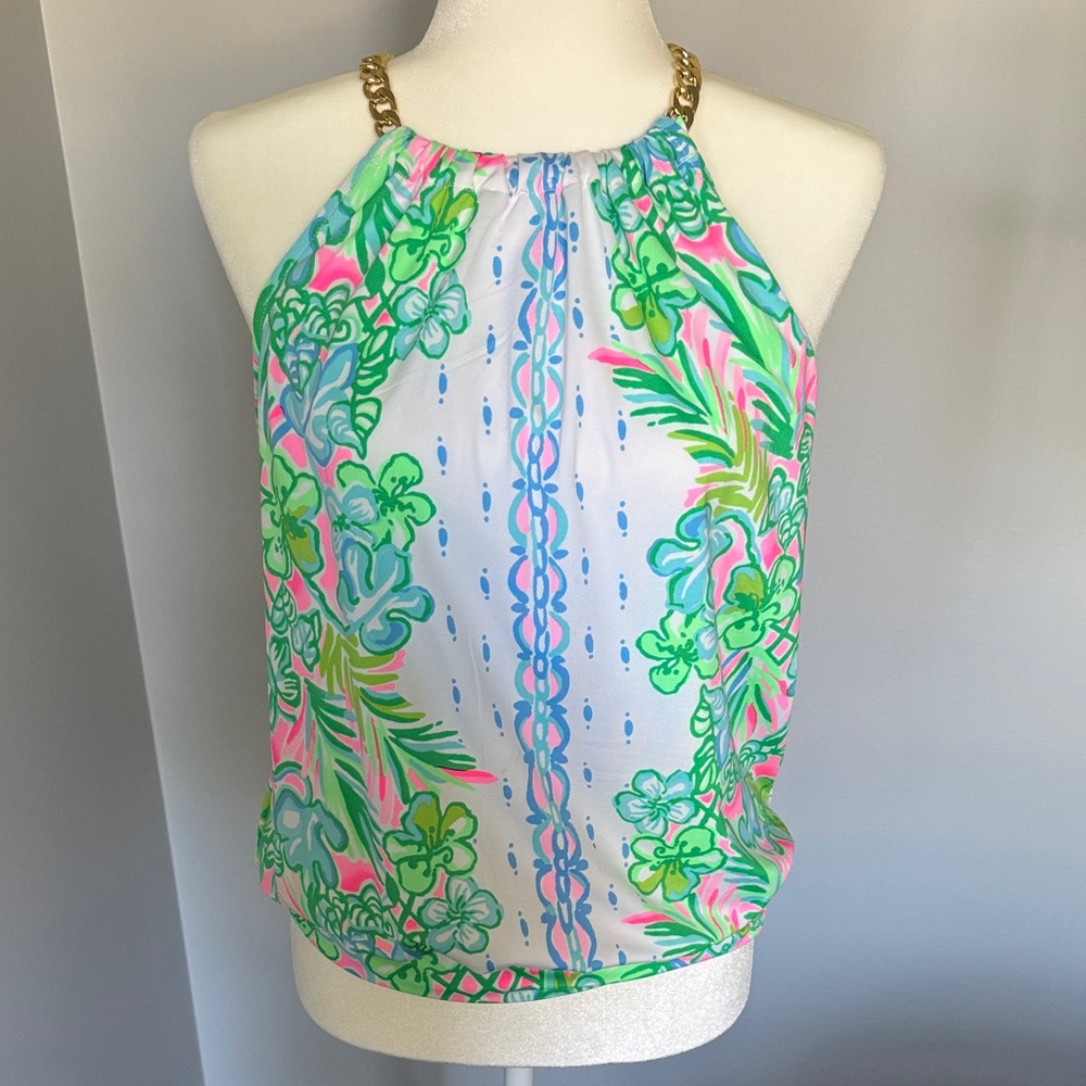 Lilly Pulitzer Tropical Print Tank with Gold Chain